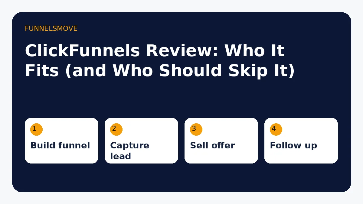 ClickFunnels review decision framework showing fit, workflow, cost and complexity