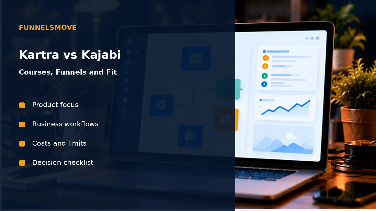 Kartra vs Kajabi: Courses, Funnels and Fit editorial workspace illustration