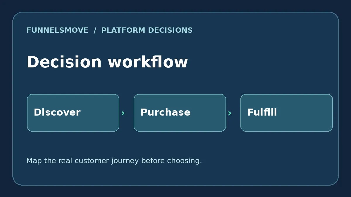 Three-stage Shopify versus Kartra customer journey decision diagram