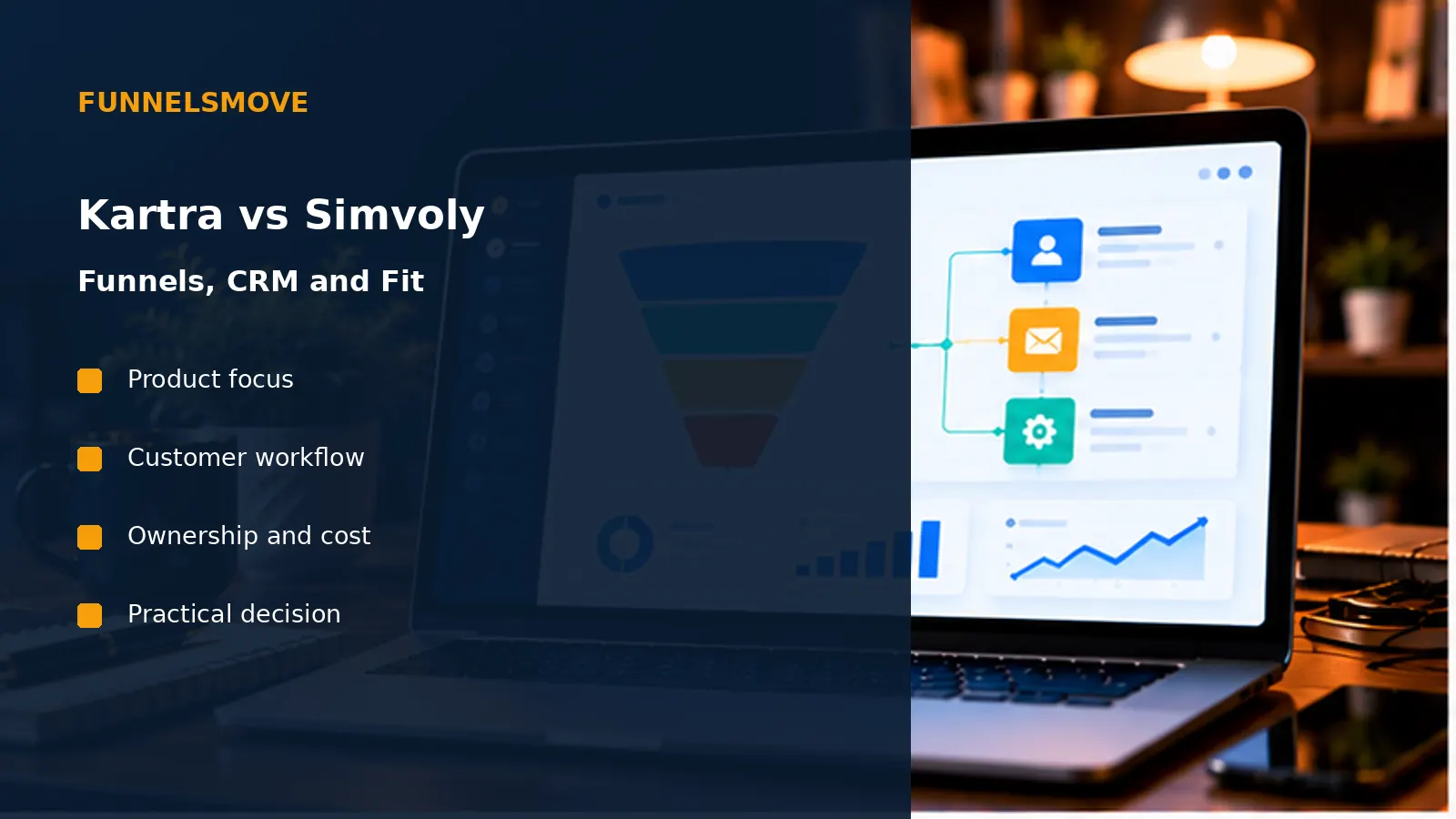 Kartra vs Simvoly: Funnels, CRM and Fit editorial illustration